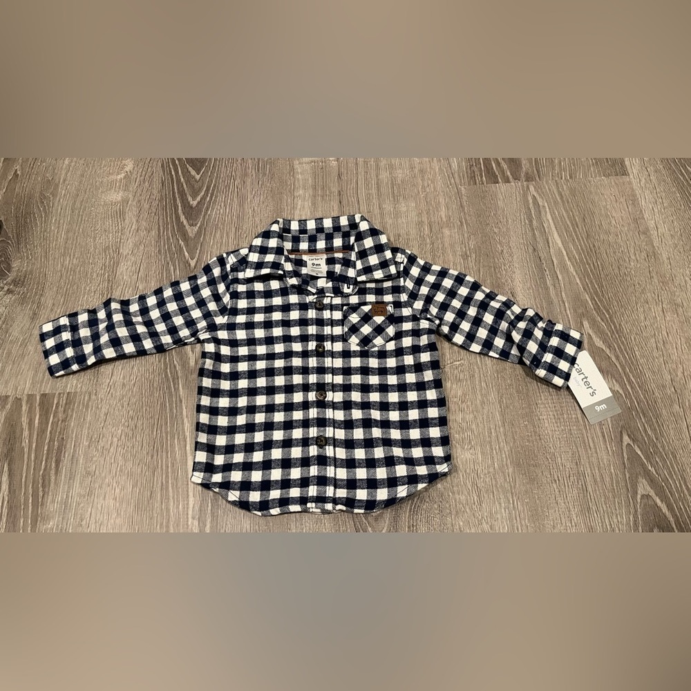 Carters flunnel shirt baby boy Sz. 9 months navy white NWT